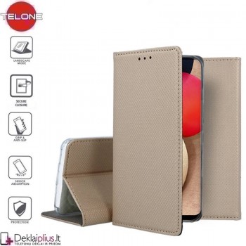 Telone smart magnet atverčiamas dėklas - auksinės spalvos (Samsung A02S)
